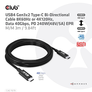 Двунаправленный кабель USB 4 Gen3 x2 Type-C 8 К 60 Гц или 4 К 120 Гц